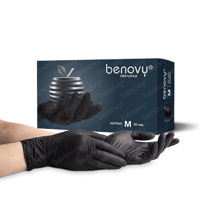 Изображение BENOVY Nitrile MultiColor BS, перчатки нитриловые, особопрочные, черные, S, 50 пар в упаковке